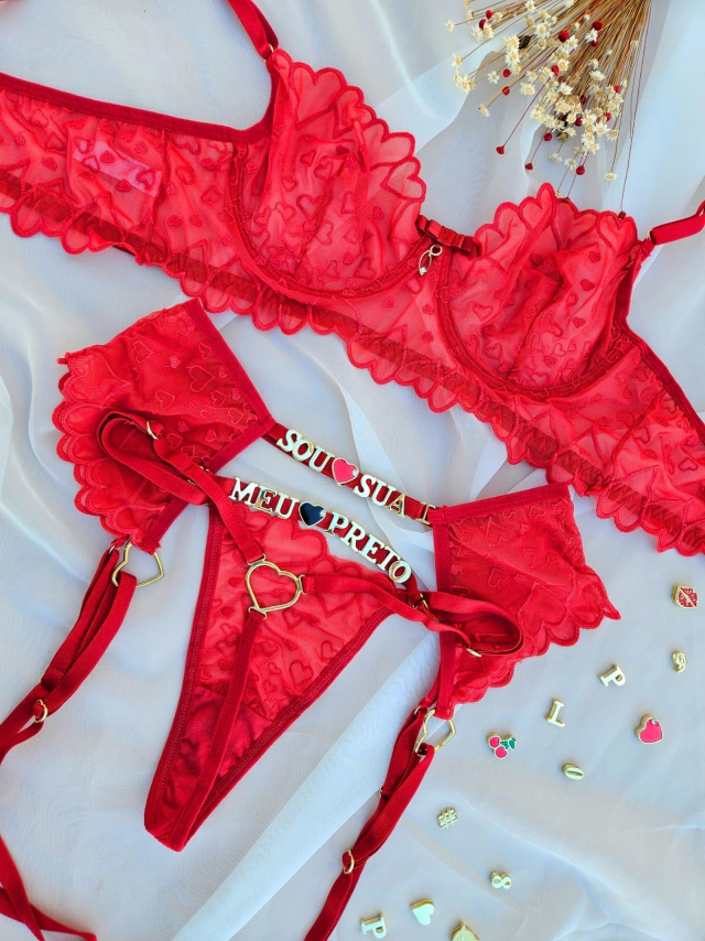 Conjunto (M) com aro e renda cinta liga personalizavel (letras não inclusas) — foto 3
