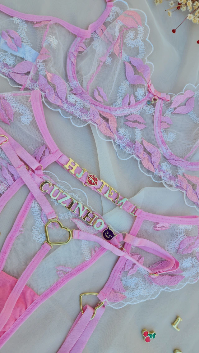 Conjunto (M) com aro e renda cinta liga personalizavel (letras não inclusas) — foto 4
