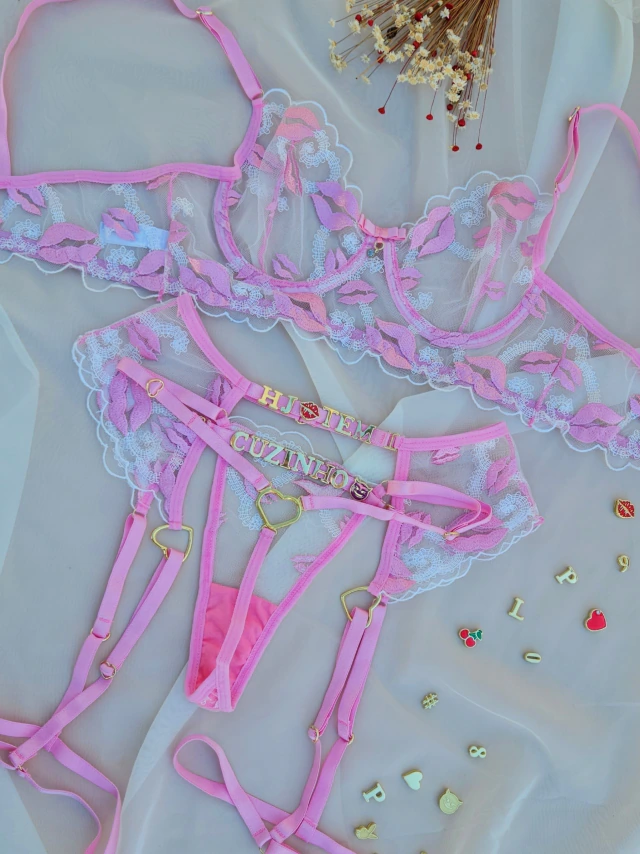 Conjunto (M) com aro e renda cinta liga personalizavel (letras não inclusas) — foto 3