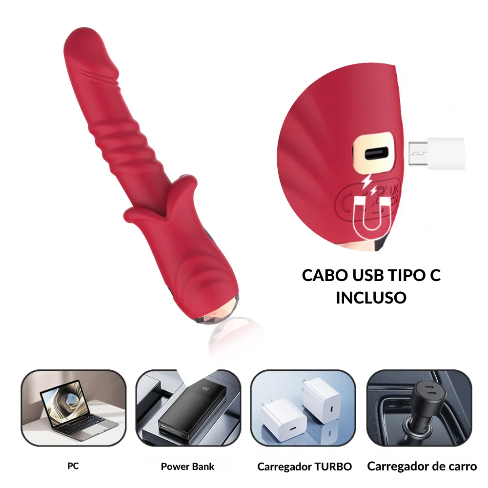 Vibrador ponto G em formato glande com vai e vem (3826) recarregável — foto 6