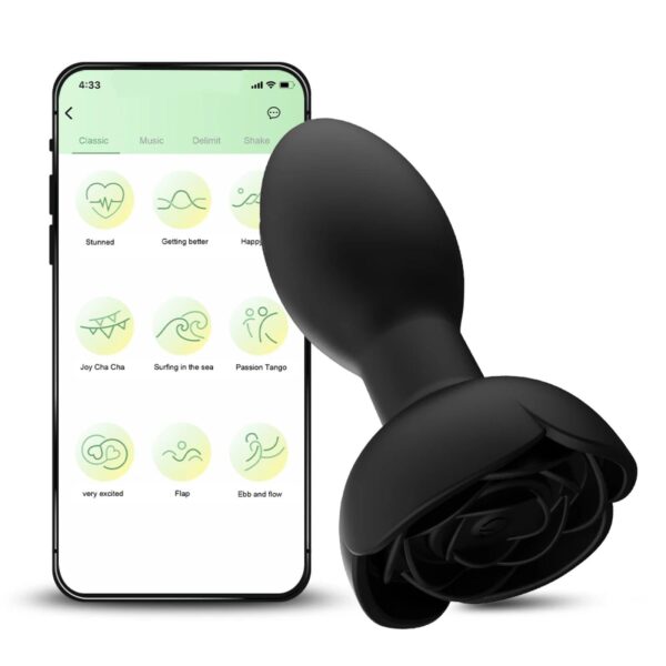 Plug Anal Rosa Giratória com Vibração e Aplicativo de celular (db-031) preto