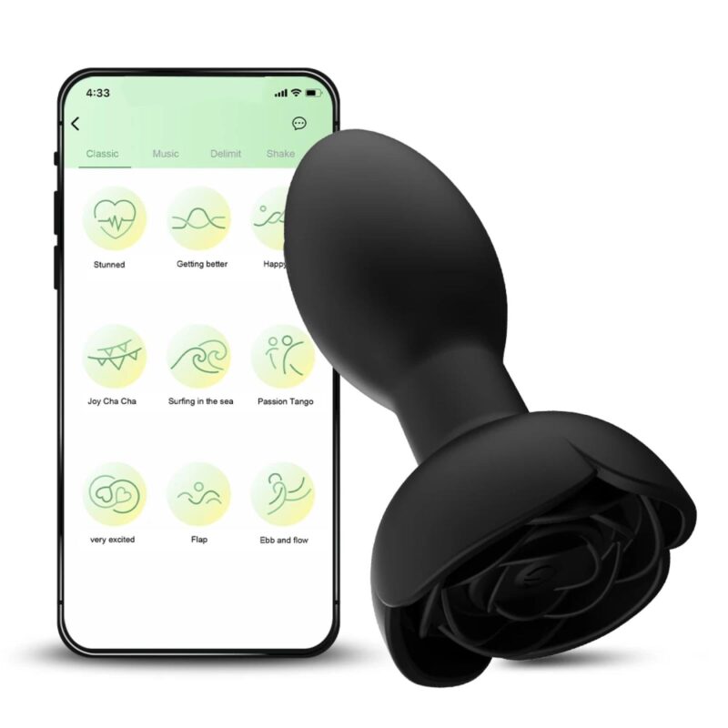 Plug Anal Rosa Giratória com Vibração e Aplicativo de celular (db-031) preto