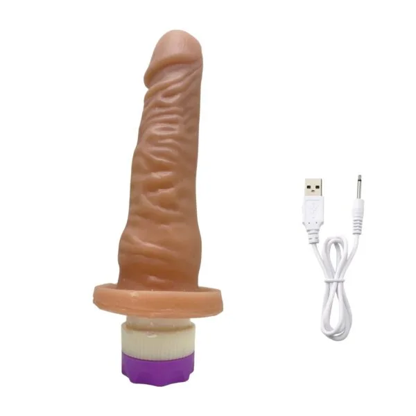 Prótese Realística 14,5x3,5cm com Vibro Recarregável - Bege