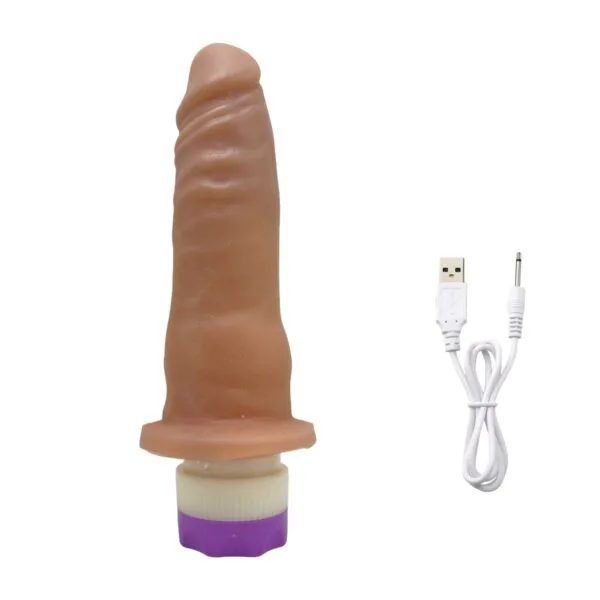 Prótese Realística 14x3,5cm com Vibro Recarregável - Bege