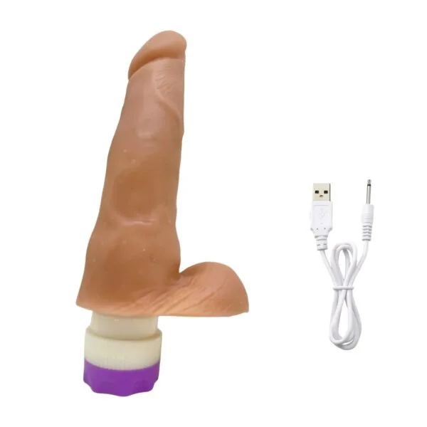 Prótese Realística 17,5x4,5cm com Vibro Recarregável - Bege
