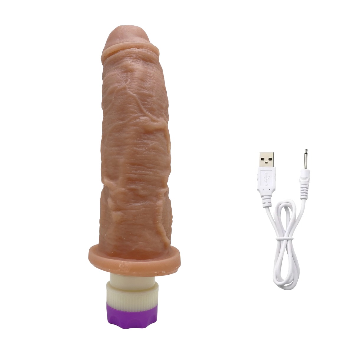 Prótese Realística 19x5,5cm com Vibro Recarregável - Bege — foto 1