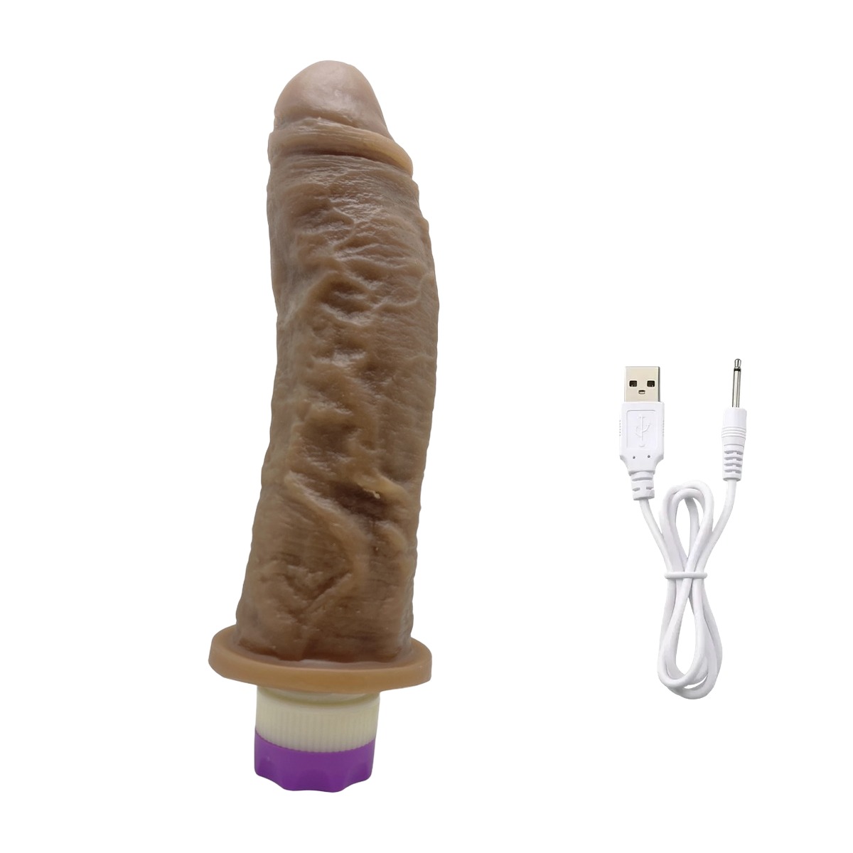 Prótese Realística 19x5cm com Vibro Recarregável - Chocolate — foto 1