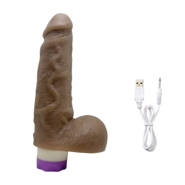 Prótese Realística 18x4,5cm com Vibro Recarregável - Chocolate