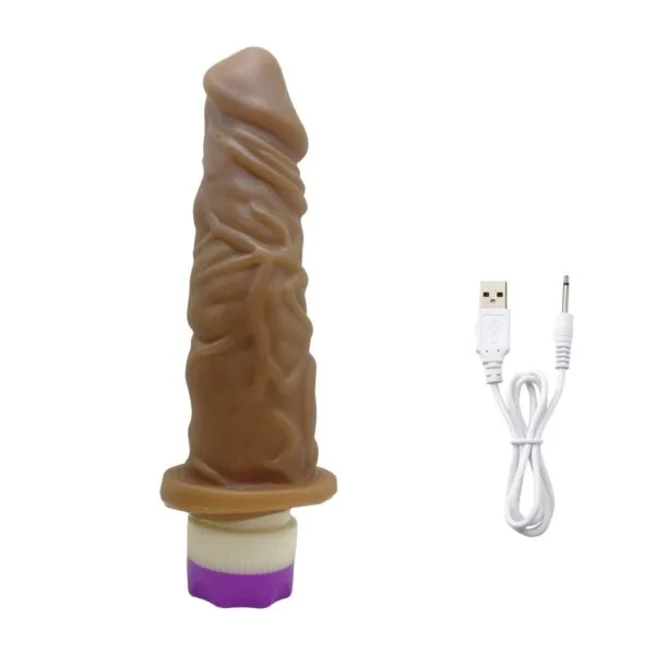Prótese Realística 16x4cm com Vibro Recarregável - Chocolate