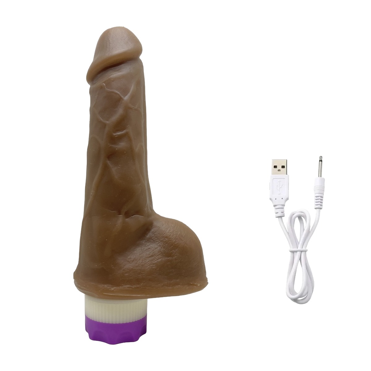 Prótese Realística 16x4cm com Vibro Recarregável - Chocolate — foto 1