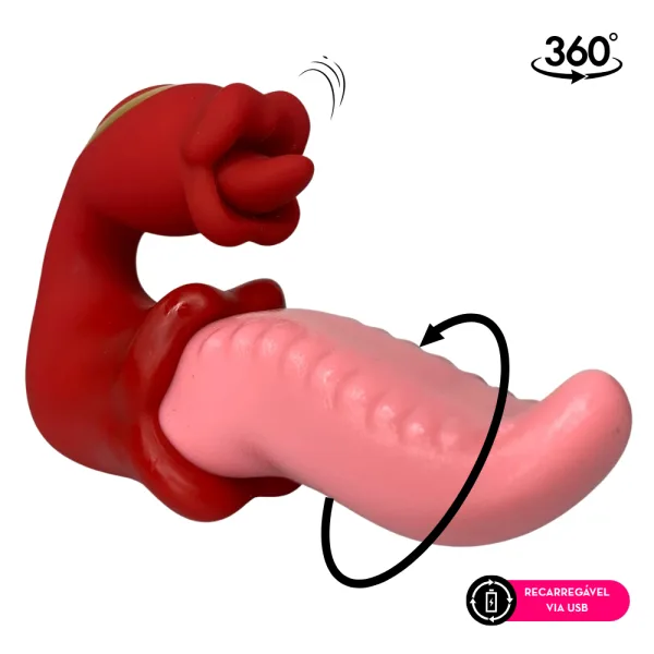 Super Vibrador de Lingua com Rotação de 360° Recarregável