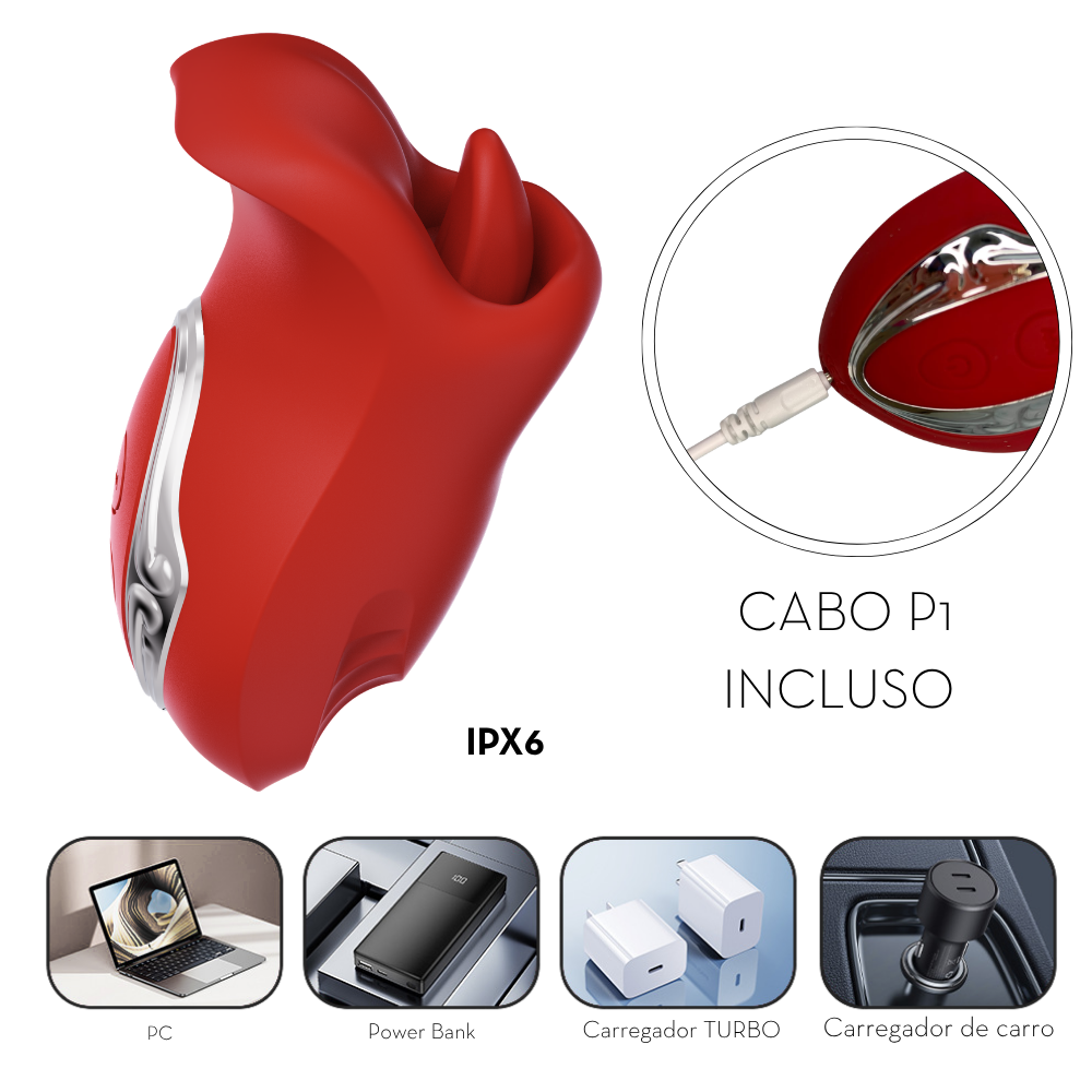Vibrador de Clitóris em Formato de Boca com Língua Vibratória e Movimento (8518) Recarregável — foto 6