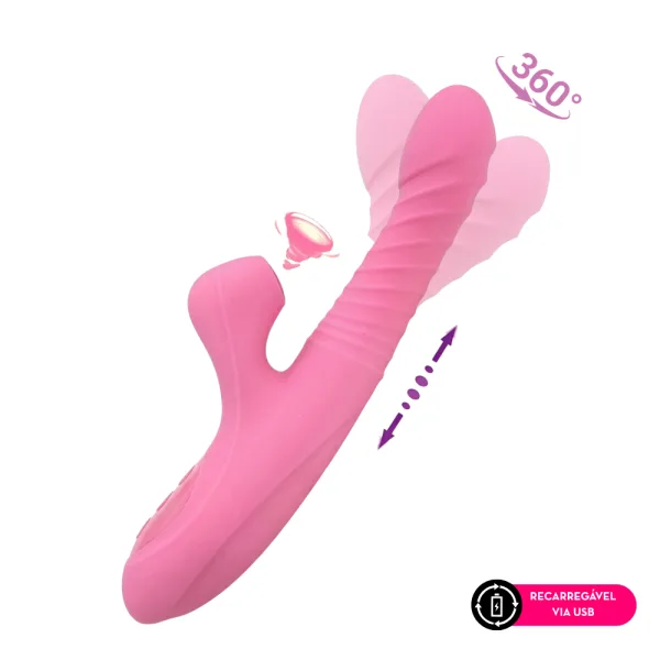 Vibrador com Pulsação Vai e Vem C/Aquecimento Rotação 360º Recarregável