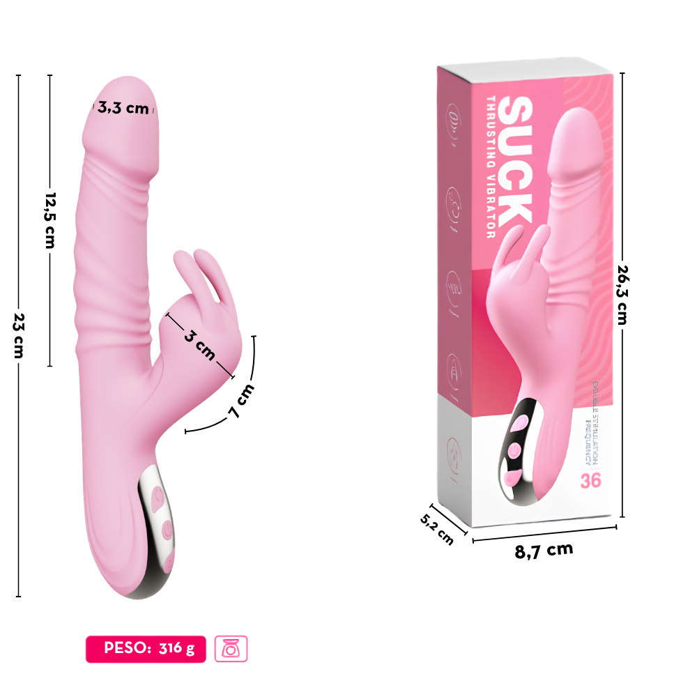 Vibrador Rabbit com Pulsação C/Aquecimento e Rotação 360º - Rosa (5225) Recarregável — foto 6