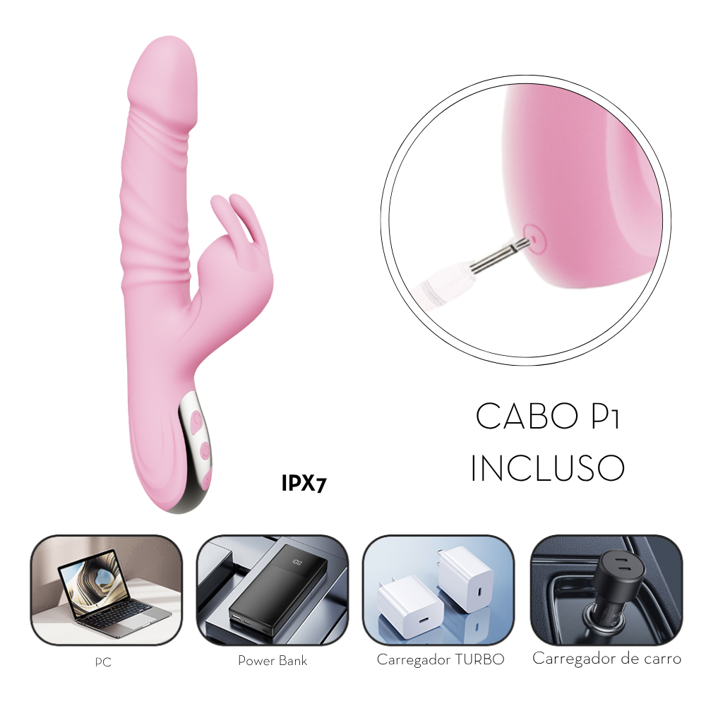 Vibrador Rabbit com Pulsação C/Aquecimento e Rotação 360º - Rosa (5225) Recarregável — foto 5