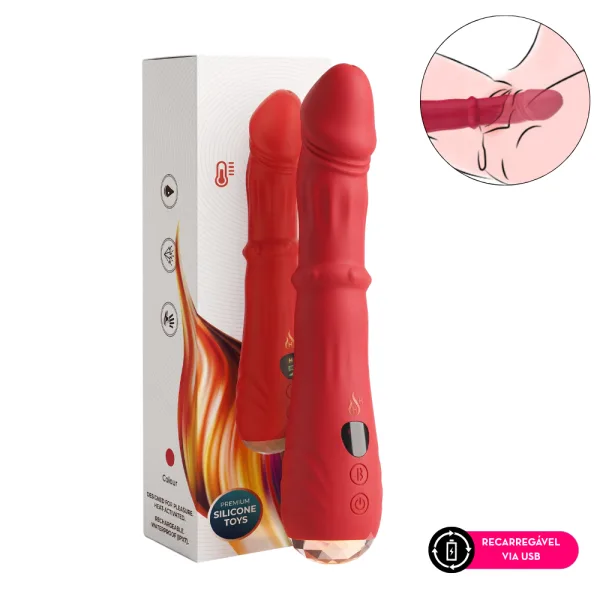 Vibrador Ponto G com Aquecimento Ponta Móvel e Esferas Vai e Vem Recarregável