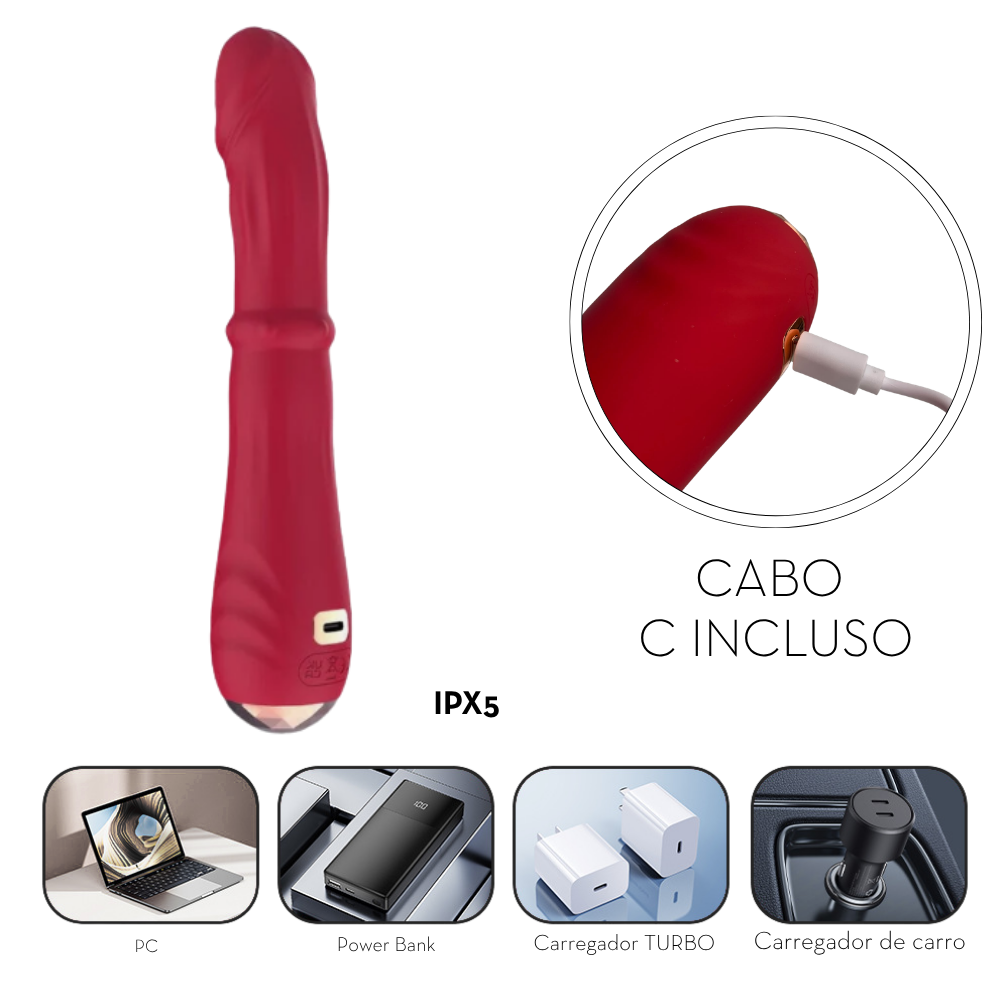 Vibrador Ponto G com Aquecimento Ponta Móvel e Esferas Vai e Vem (3828) Recarregável — foto 8