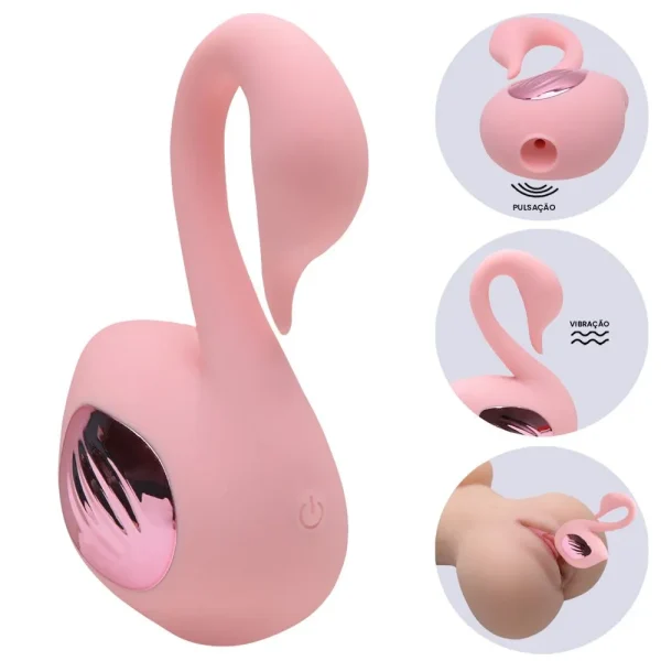 Vibrador Cisne com Pulsador de Clitóris - Rosa Recarregável