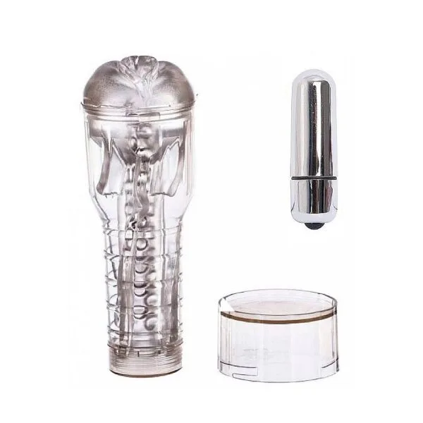 Masturbador Lanterna em Lata Transparente com Vibro - Vagina (7417)