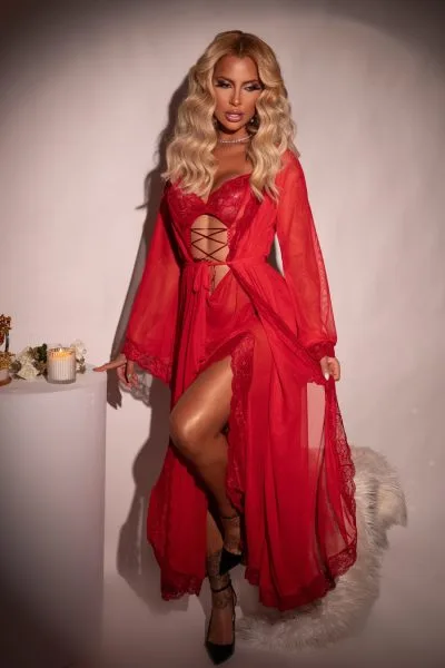 Robe Longo de Tule e Renda Rubi Tamanho M