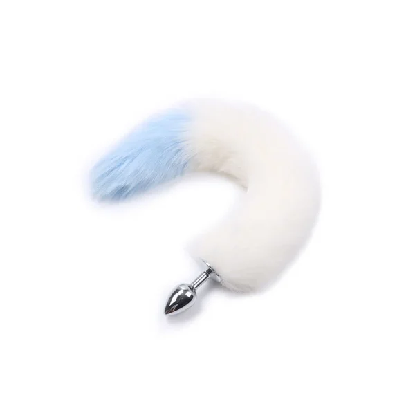 Plug de Metal com Rabo Branco com Azul - Tamanho P