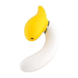 Vibrador Banana com Pulsação e Cabeça Giratória Amarelo e Branco Recarregável