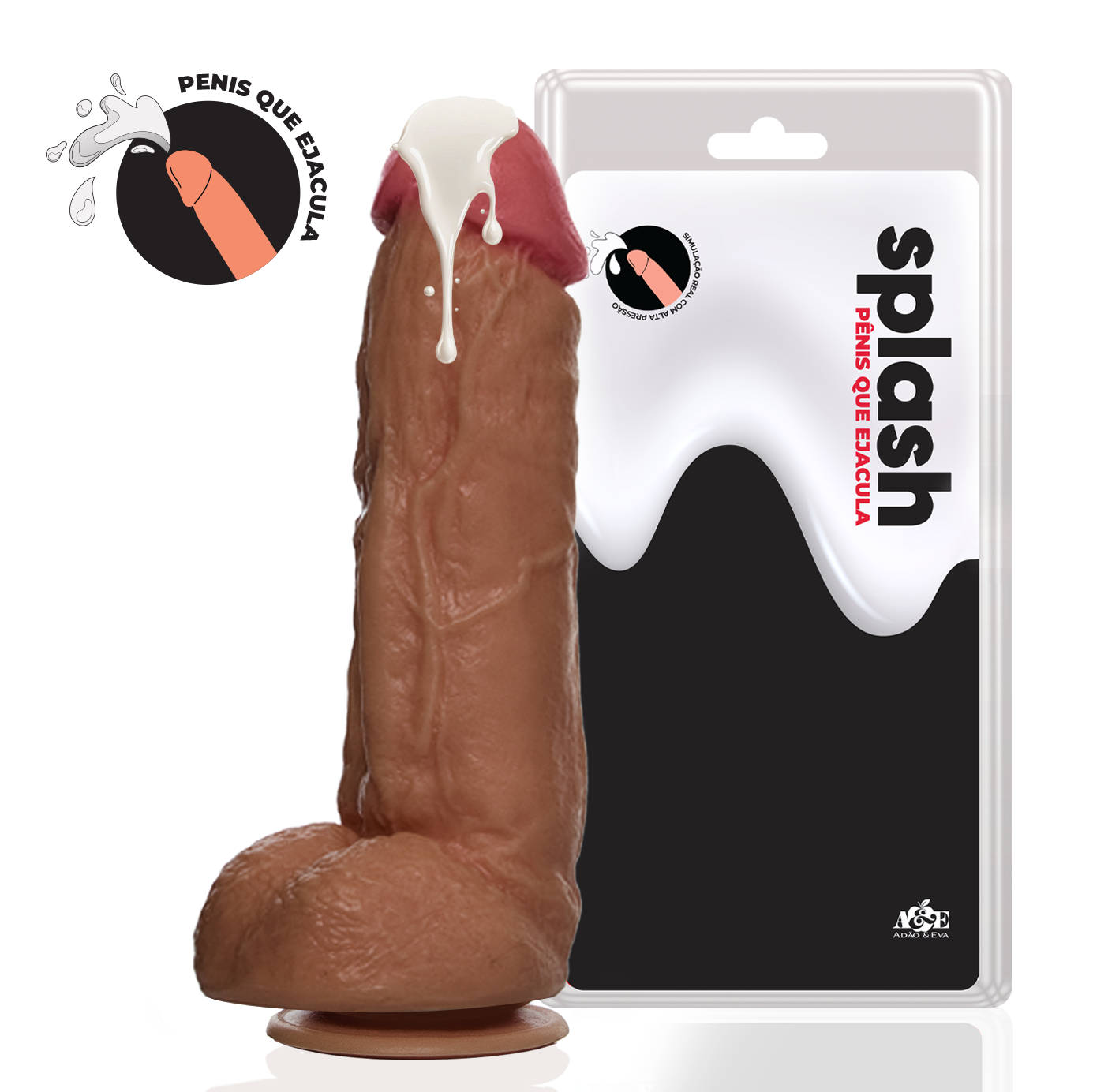 Splash - Pênis que Ejacula 19,5x5,5cm Kong com Escroto Marrom Realísta — foto 2
