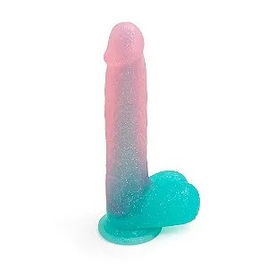 Prótese Realística com Glitter Bicolor Salmão com Verde