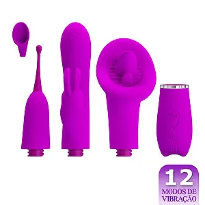 Kit Vibrador Versátil Thrill 4 Peças Fúcsia - Pretty Love Recarregável